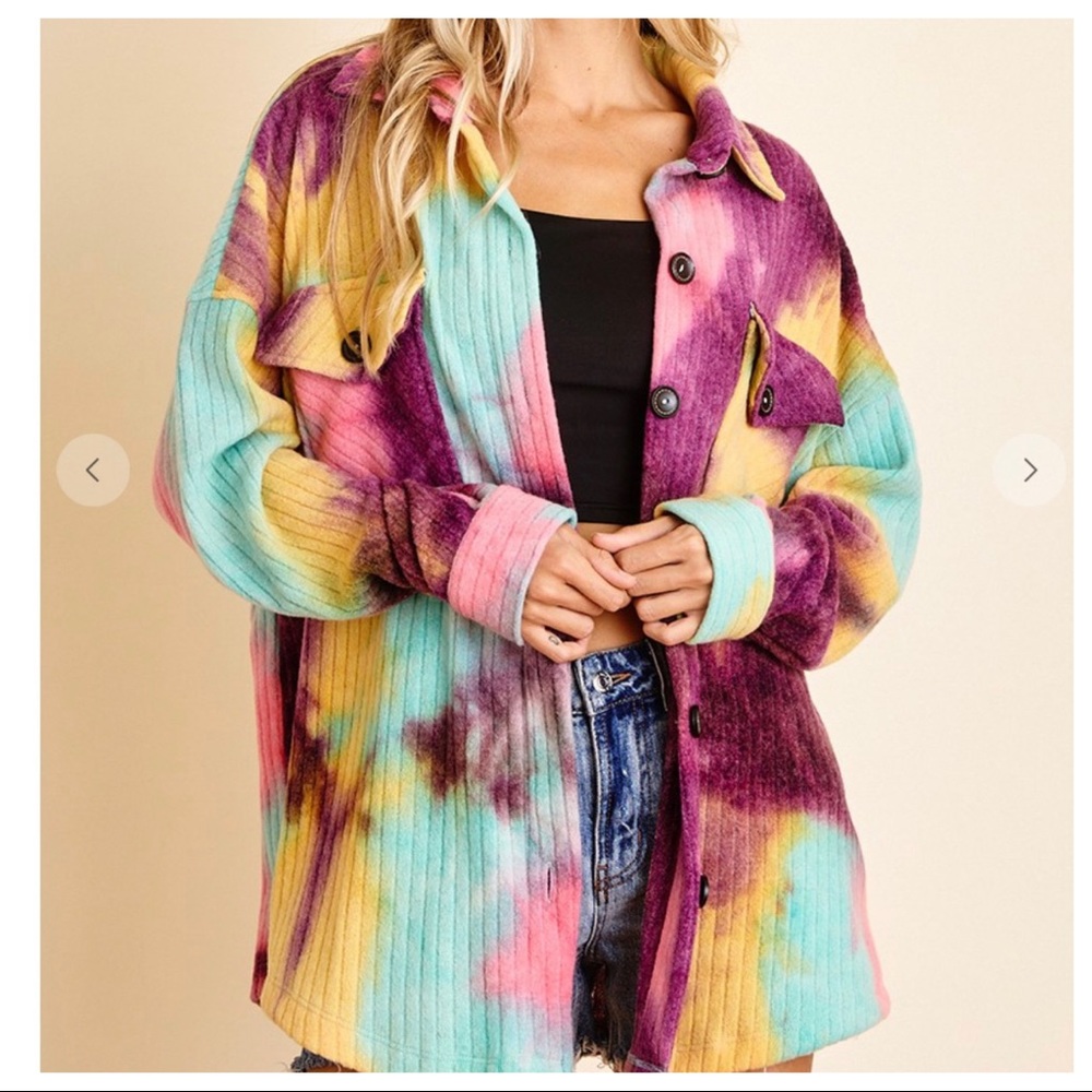 Oversized Multi Color Tie Dye Boyfriend Shirt Jacket - Picture 2 of 4